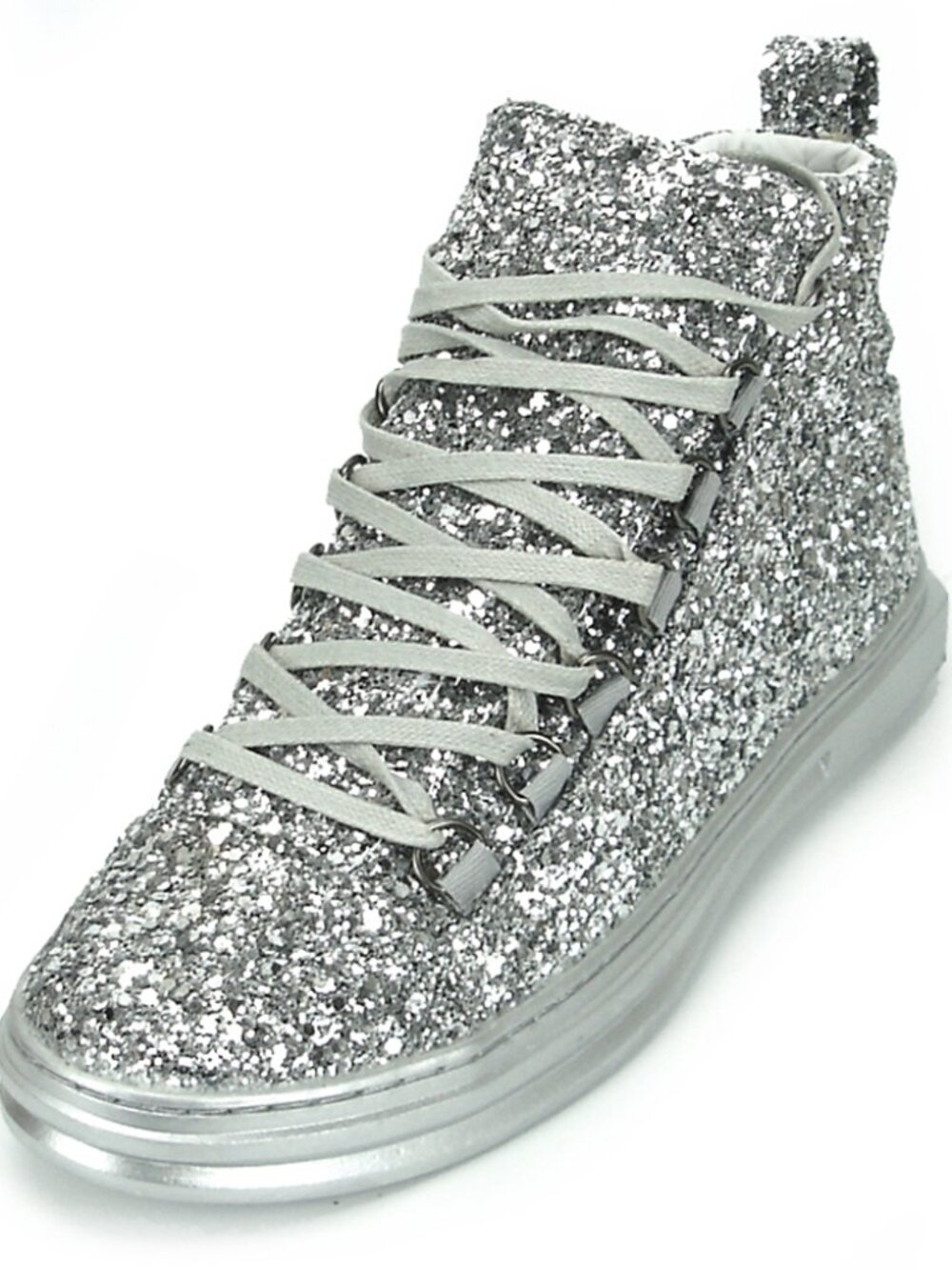 FI-2174-2 Silver Glitter Casual High Top Sneaker Boot Fiesso by Aurelio Garcia
